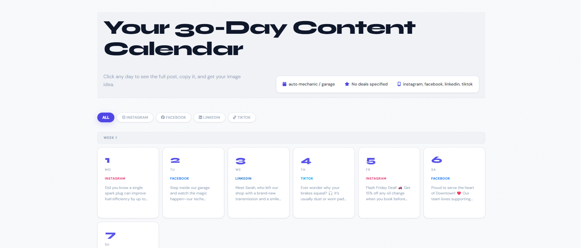 LocalDrop 30-day content calendar