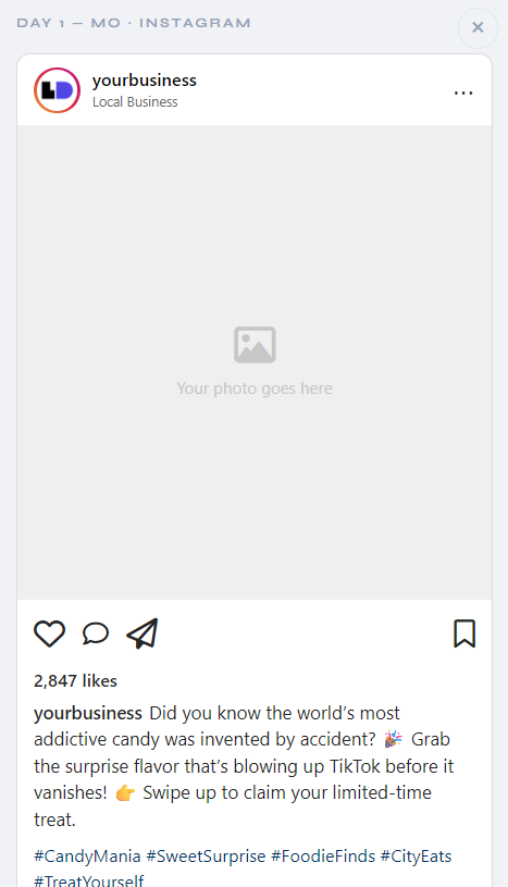 LocalDrop post detail with caption and hashtags